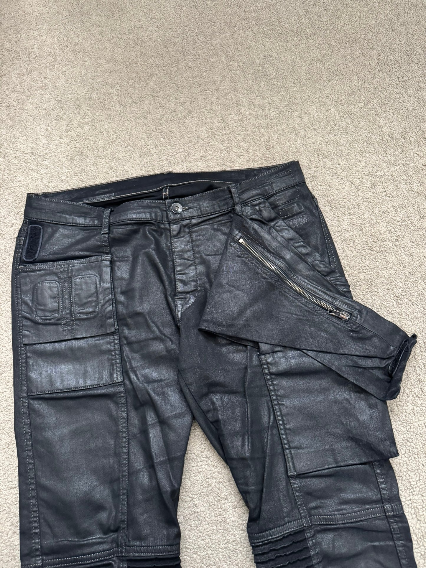 SS15 Rick Owens DRKSHDW Black Waxed Memphis Biker Denim Jeans
