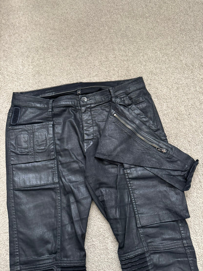 SS15 Rick Owens DRKSHDW Black Waxed Memphis Biker Denim Jeans