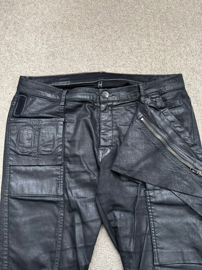 SS15 Rick Owens DRKSHDW Black Waxed Memphis Biker Denim Jeans