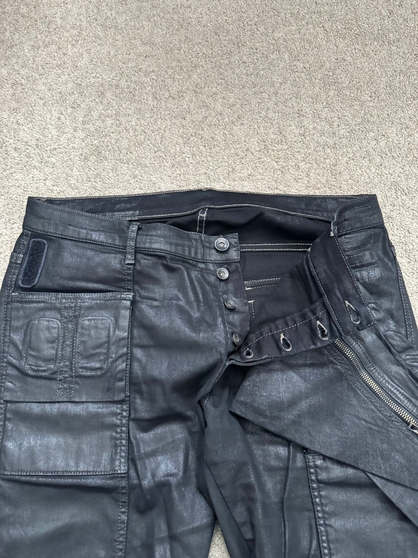 SS15 Rick Owens DRKSHDW Black Waxed Memphis Biker Denim Jeans