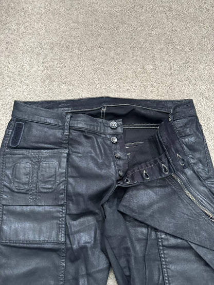 SS15 Rick Owens DRKSHDW Black Waxed Memphis Biker Denim Jeans