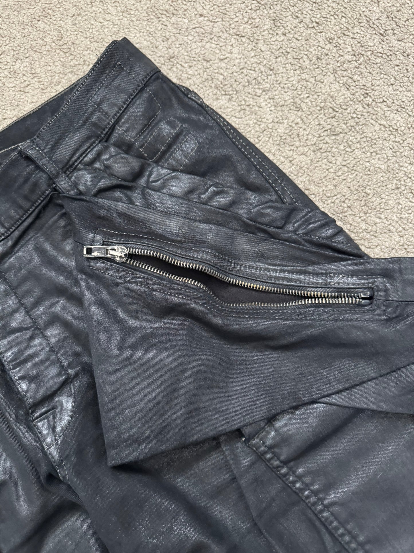 SS15 Rick Owens DRKSHDW Black Waxed Memphis Biker Denim Jeans