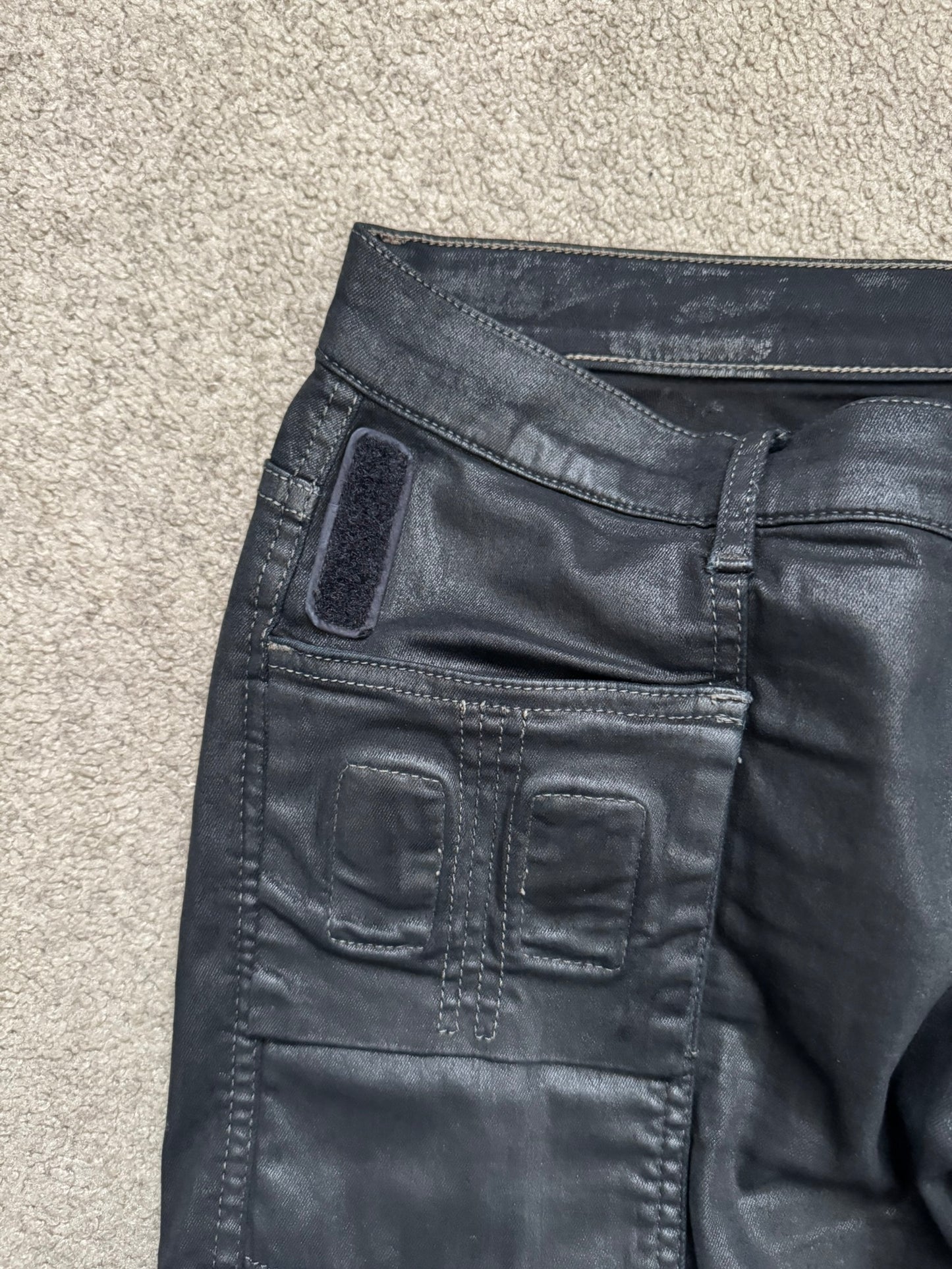 SS15 Rick Owens DRKSHDW Black Waxed Memphis Biker Denim Jeans