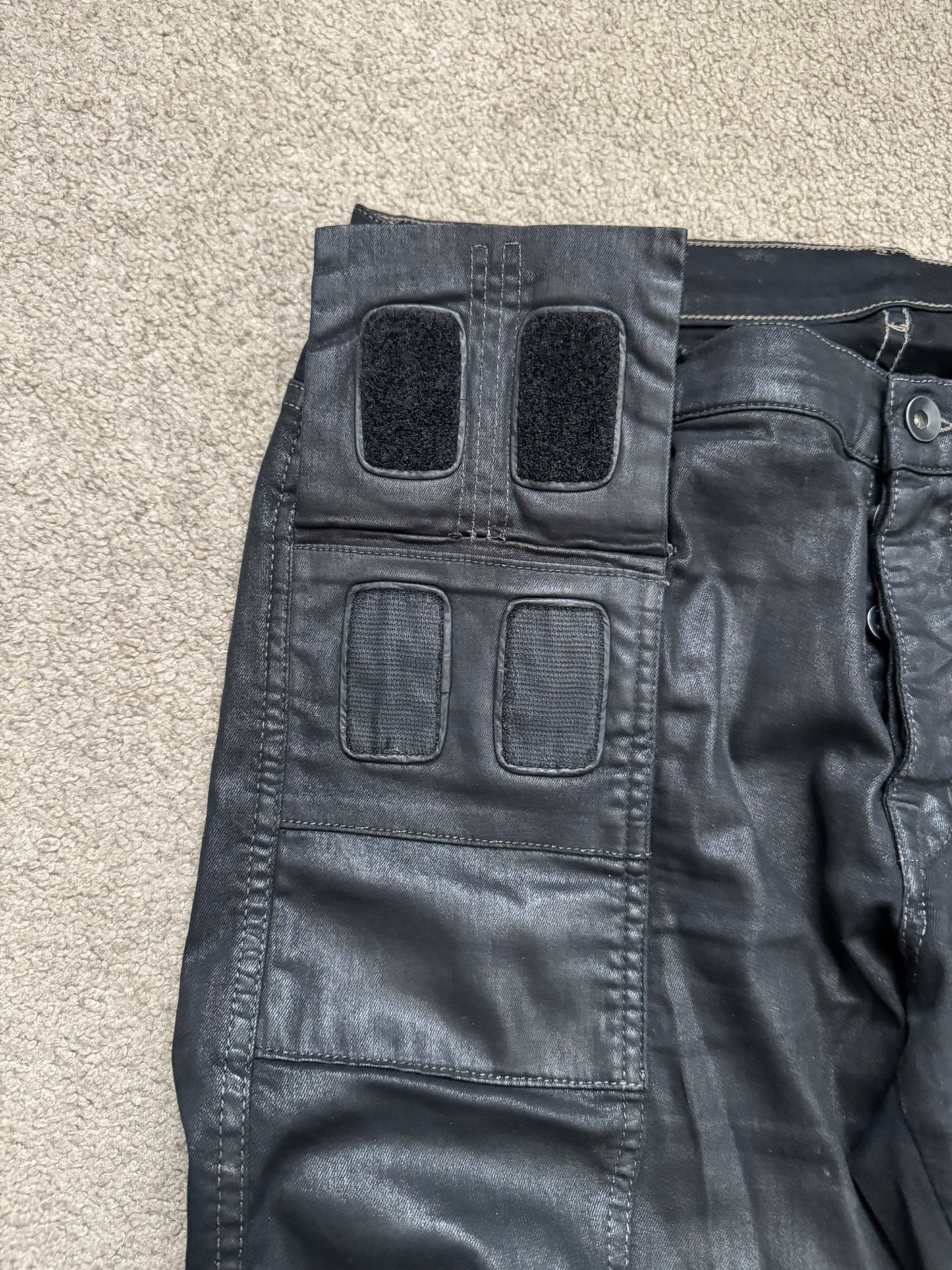 SS15 Rick Owens DRKSHDW Black Waxed Memphis Biker Denim Jeans