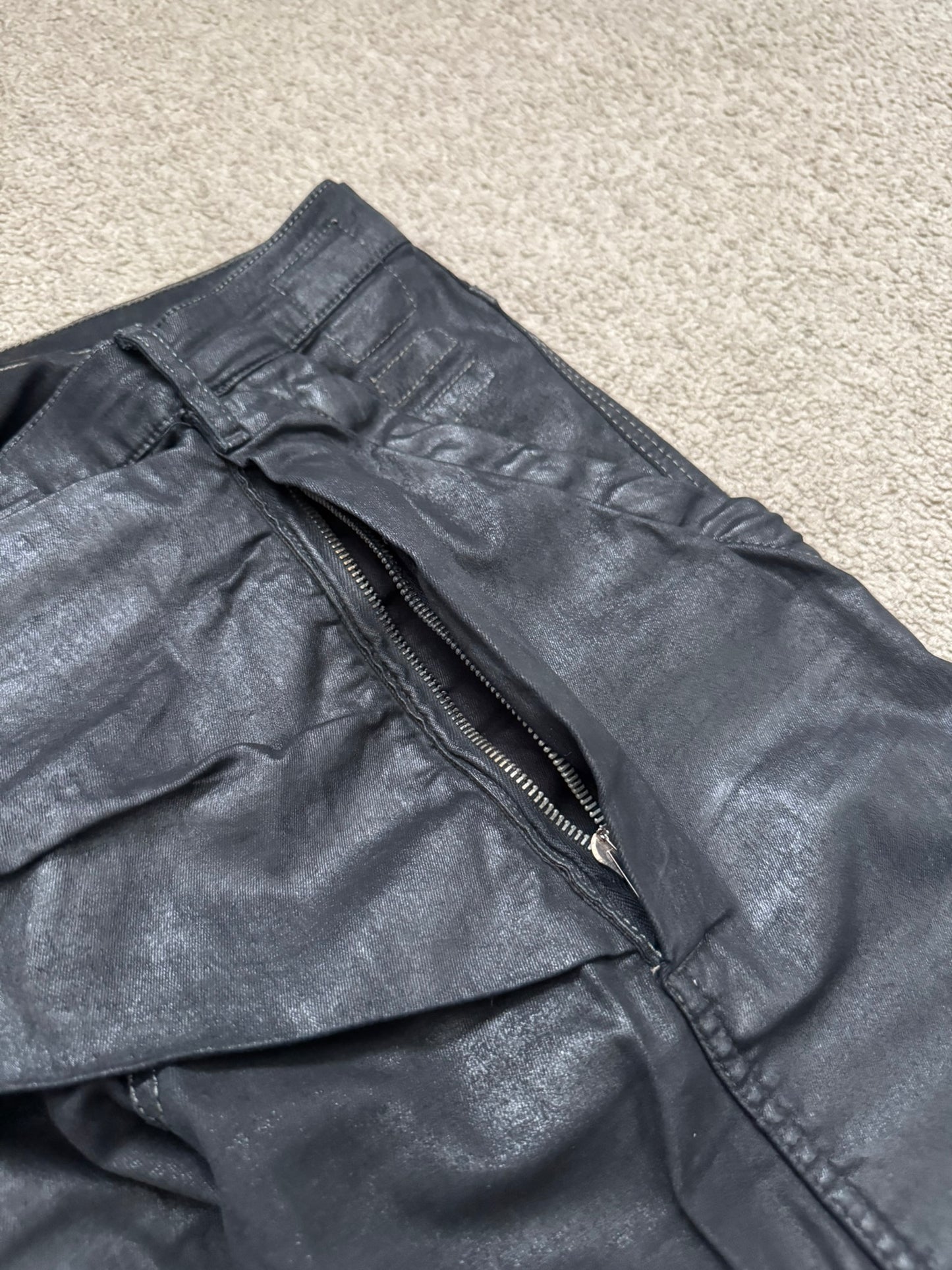 SS15 Rick Owens DRKSHDW Black Waxed Memphis Biker Denim Jeans