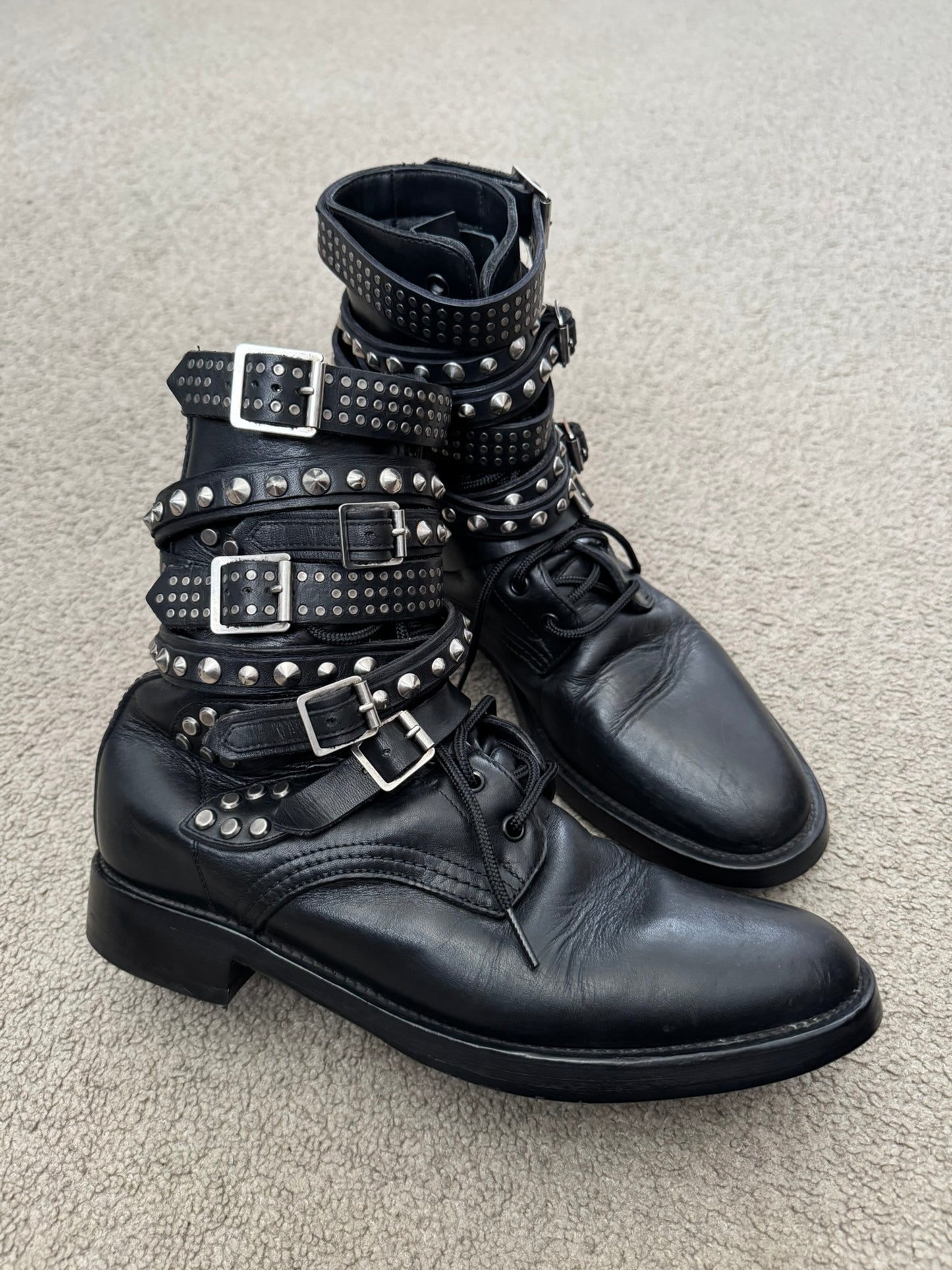 FW13 Saint Laurent by Hedi Slimane Studded Belted Ranger Combat Boots
