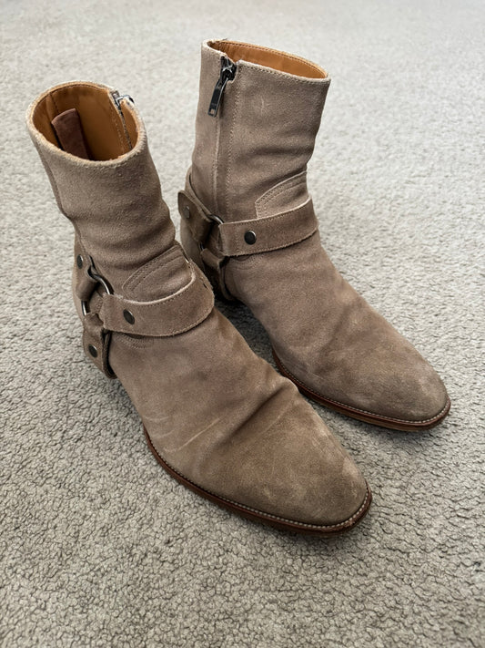 SS18 Saint Laurent Paris Tan Suede Wyatt 40 Harness Boots