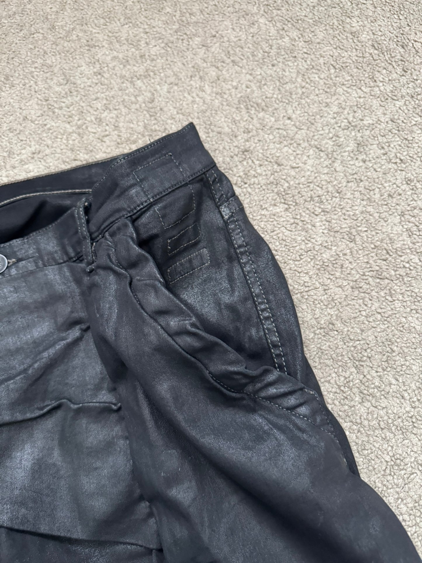 SS15 Rick Owens DRKSHDW Black Waxed Memphis Biker Denim Jeans