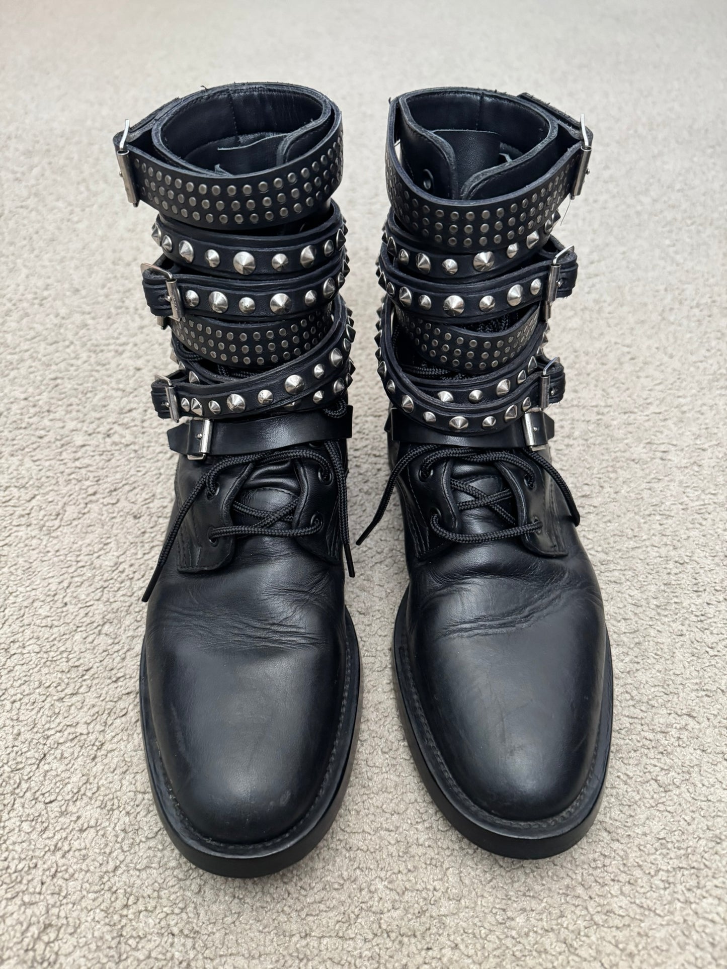 FW13 Saint Laurent by Hedi Slimane Studded Belted Ranger Combat Boots