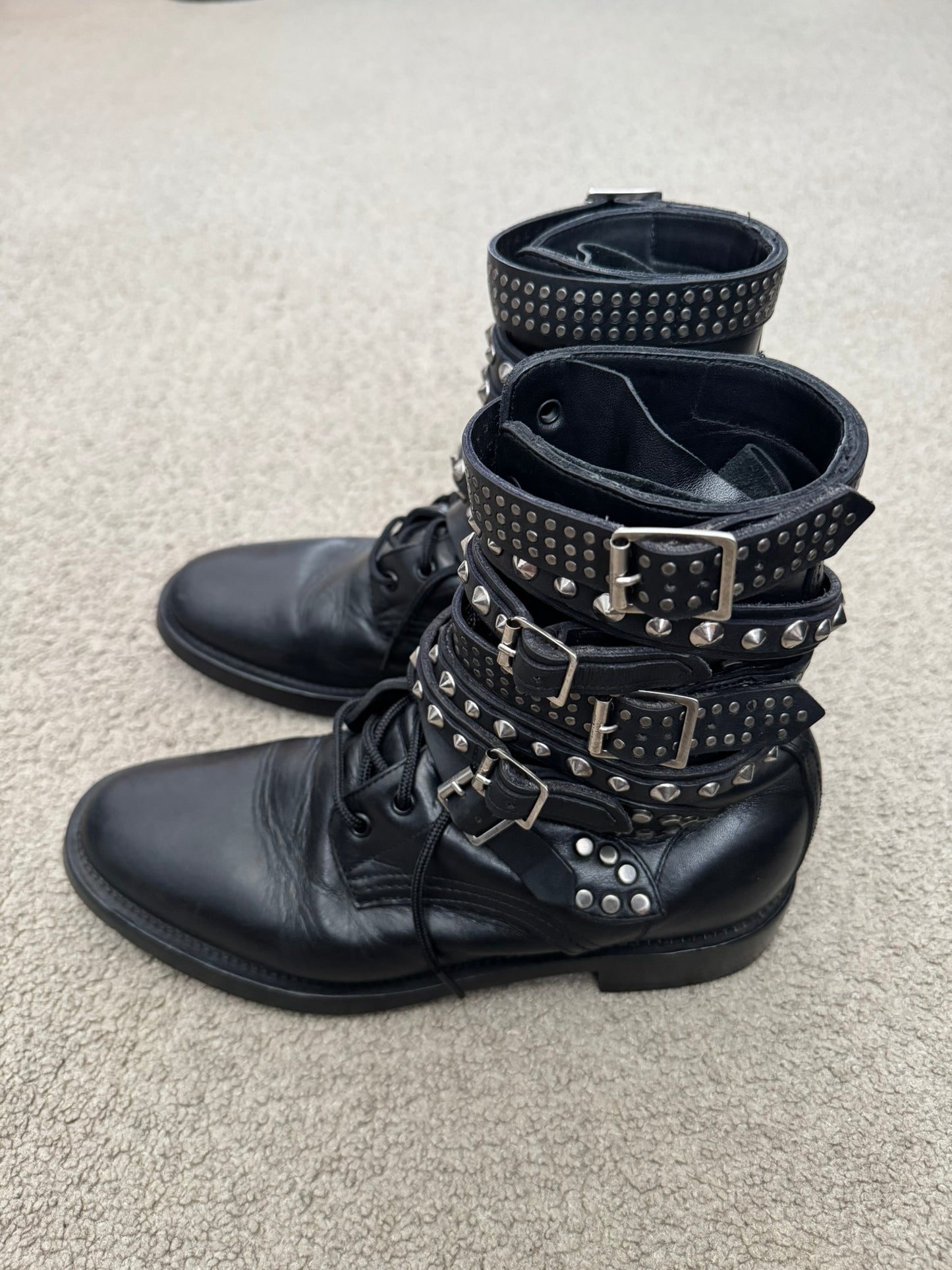 FW13 Saint Laurent by Hedi Slimane Studded Belted Ranger Combat Boots