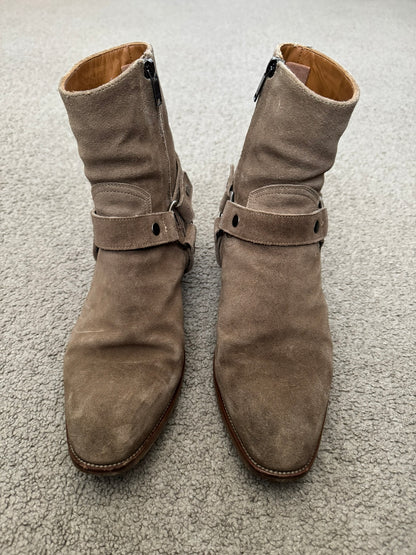 SS18 Saint Laurent Paris Tan Suede Wyatt 40 Harness Boots