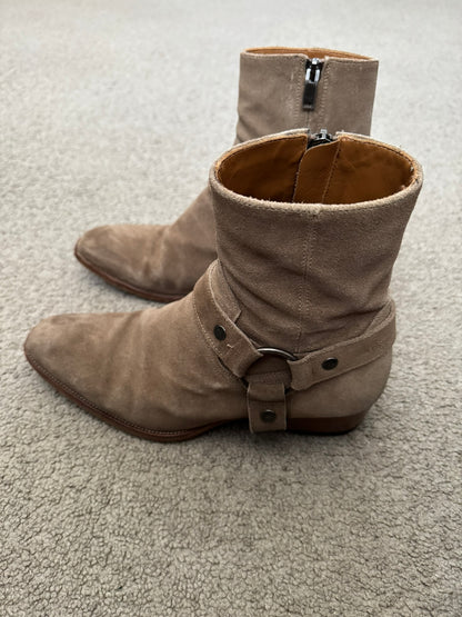 SS18 Saint Laurent Paris Tan Suede Wyatt 40 Harness Boots