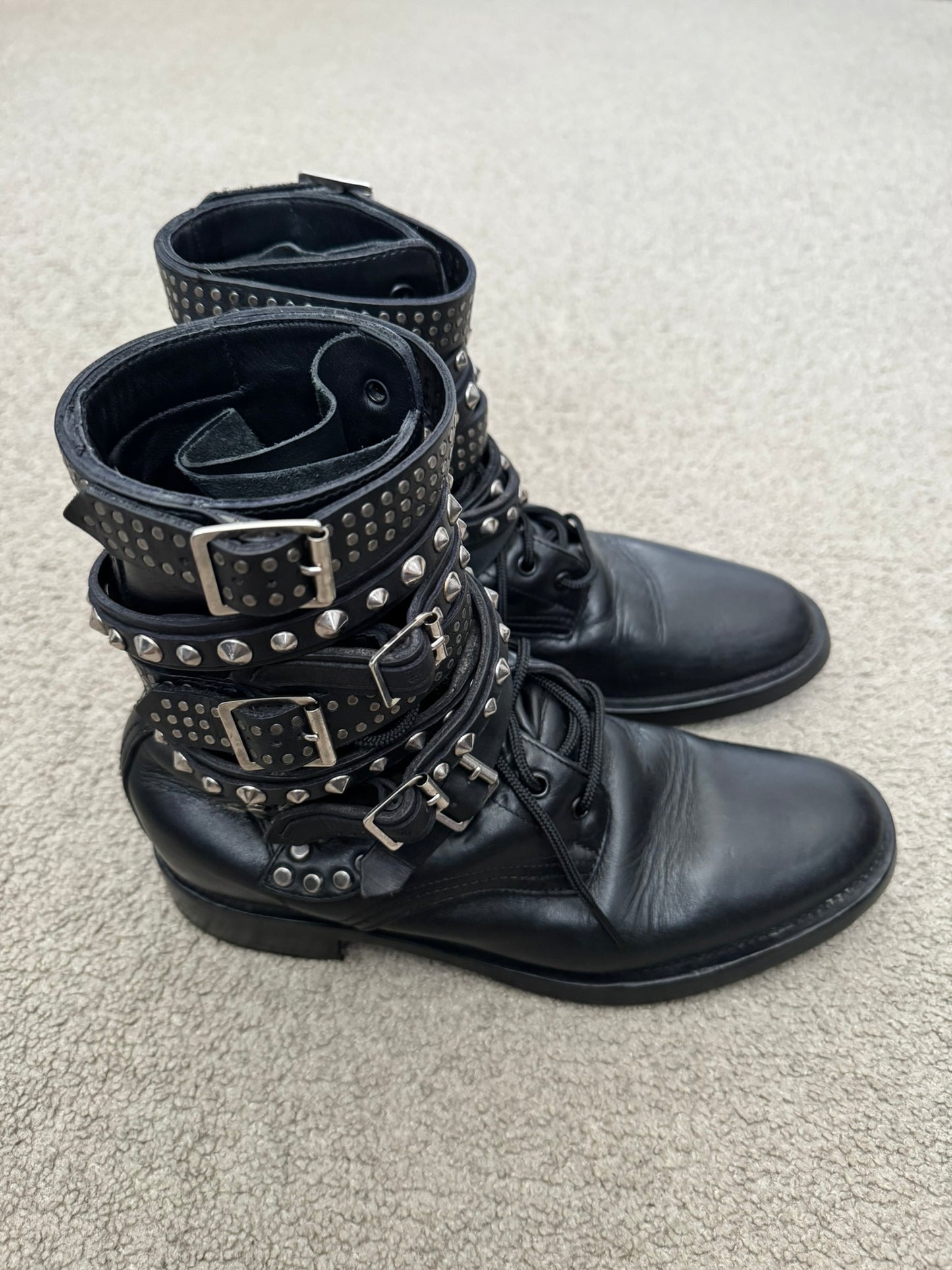 FW13 Saint Laurent by Hedi Slimane Studded Belted Ranger Combat Boots
