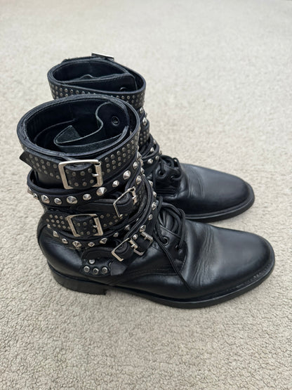 FW13 Saint Laurent by Hedi Slimane Studded Belted Ranger Combat Boots