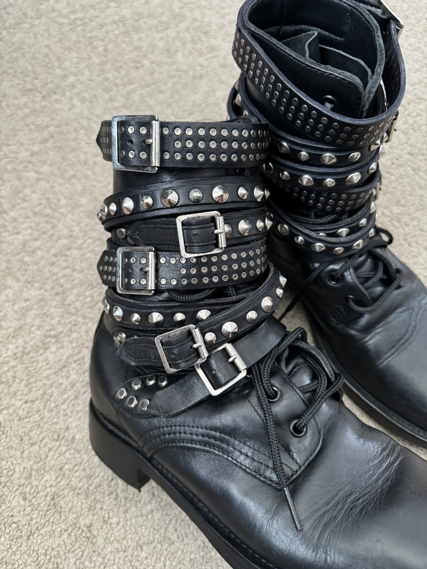 FW13 Saint Laurent by Hedi Slimane Studded Belted Ranger Combat Boots