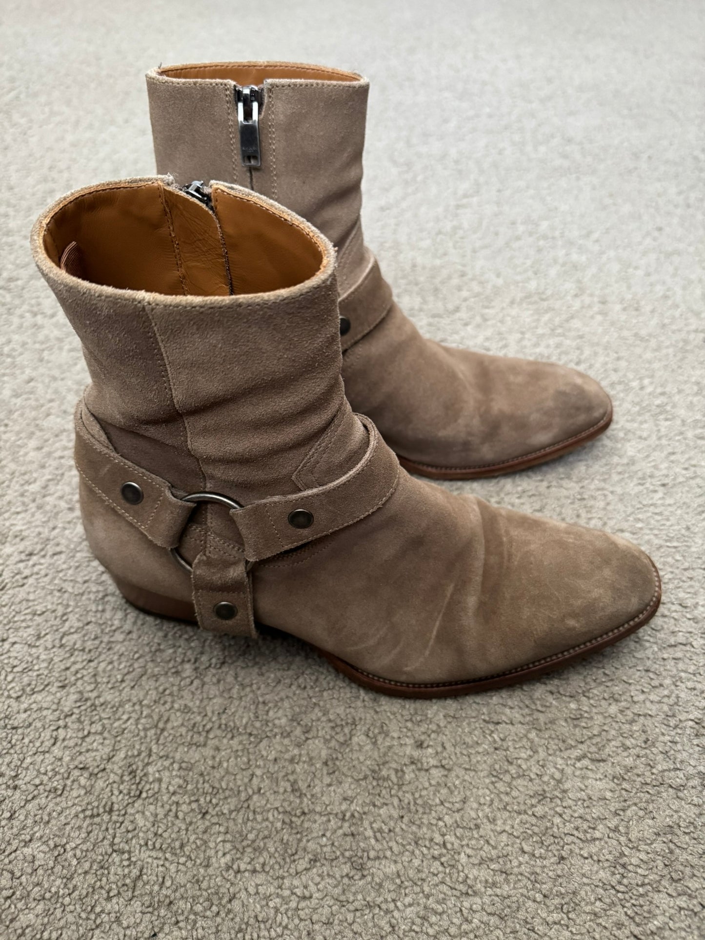 SS18 Saint Laurent Paris Tan Suede Wyatt 40 Harness Boots