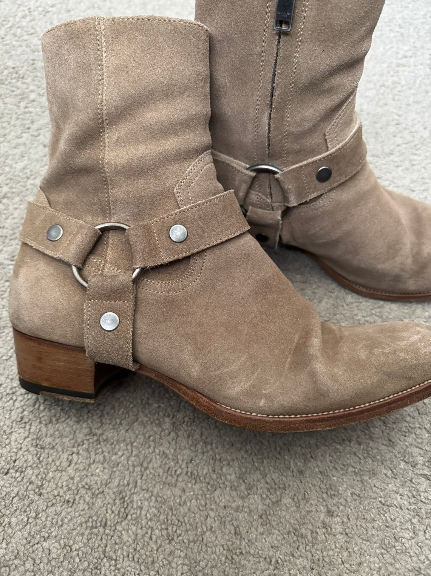 SS18 Saint Laurent Paris Tan Suede Wyatt 40 Harness Boots