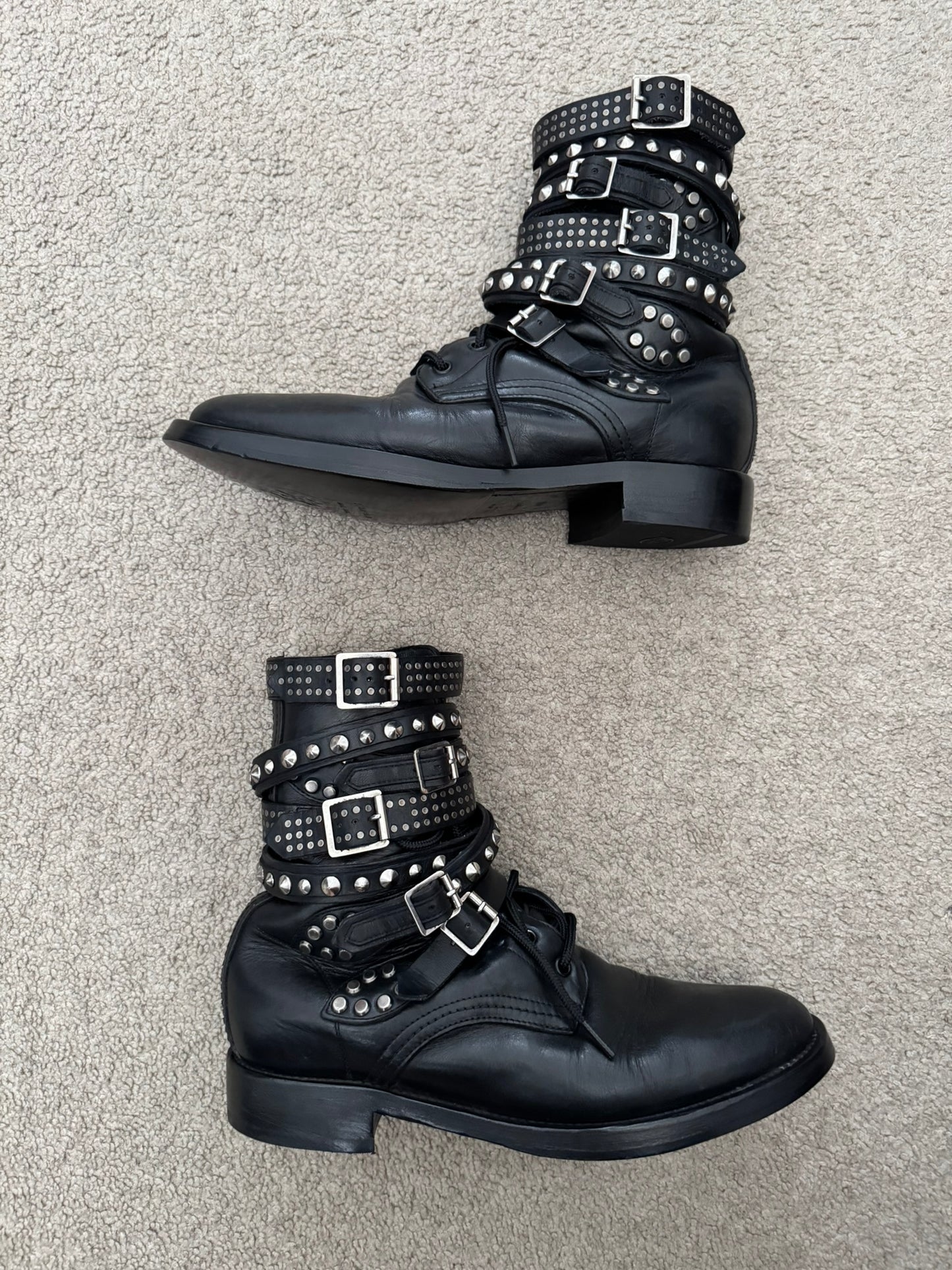 FW13 Saint Laurent by Hedi Slimane Studded Belted Ranger Combat Boots