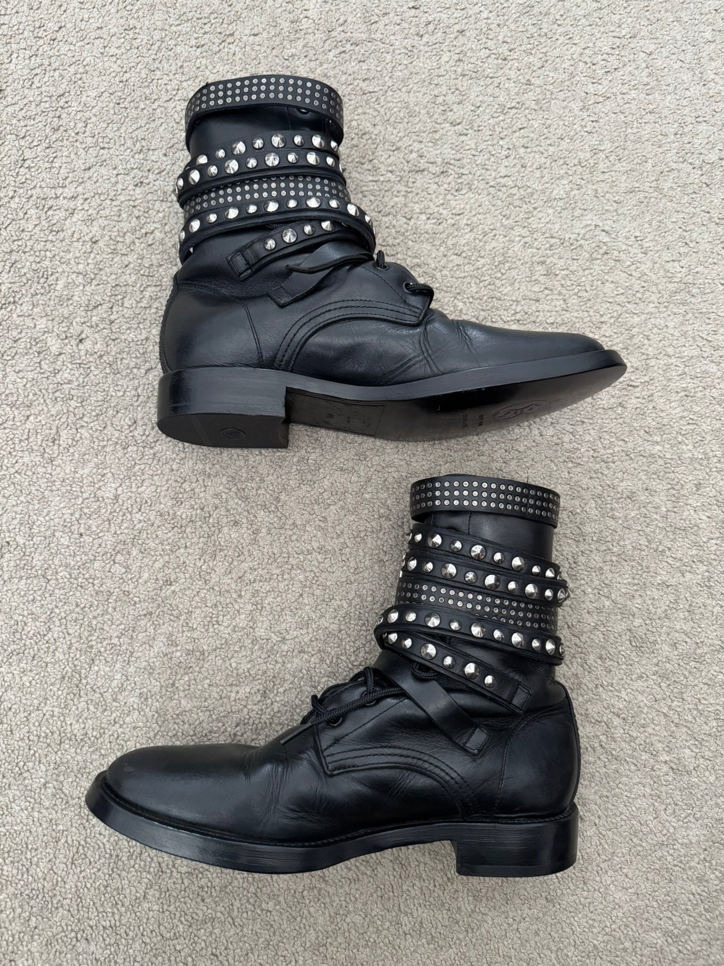 FW13 Saint Laurent by Hedi Slimane Studded Belted Ranger Combat Boots