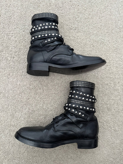 FW13 Saint Laurent by Hedi Slimane Studded Belted Ranger Combat Boots