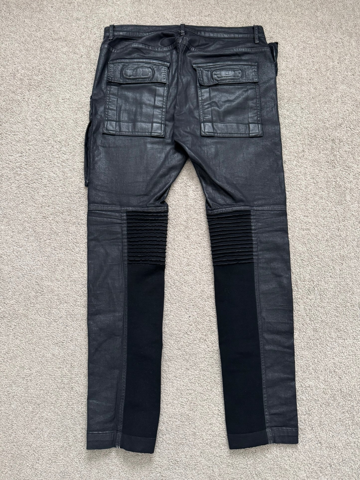 SS15 Rick Owens DRKSHDW Black Waxed Memphis Biker Denim Jeans