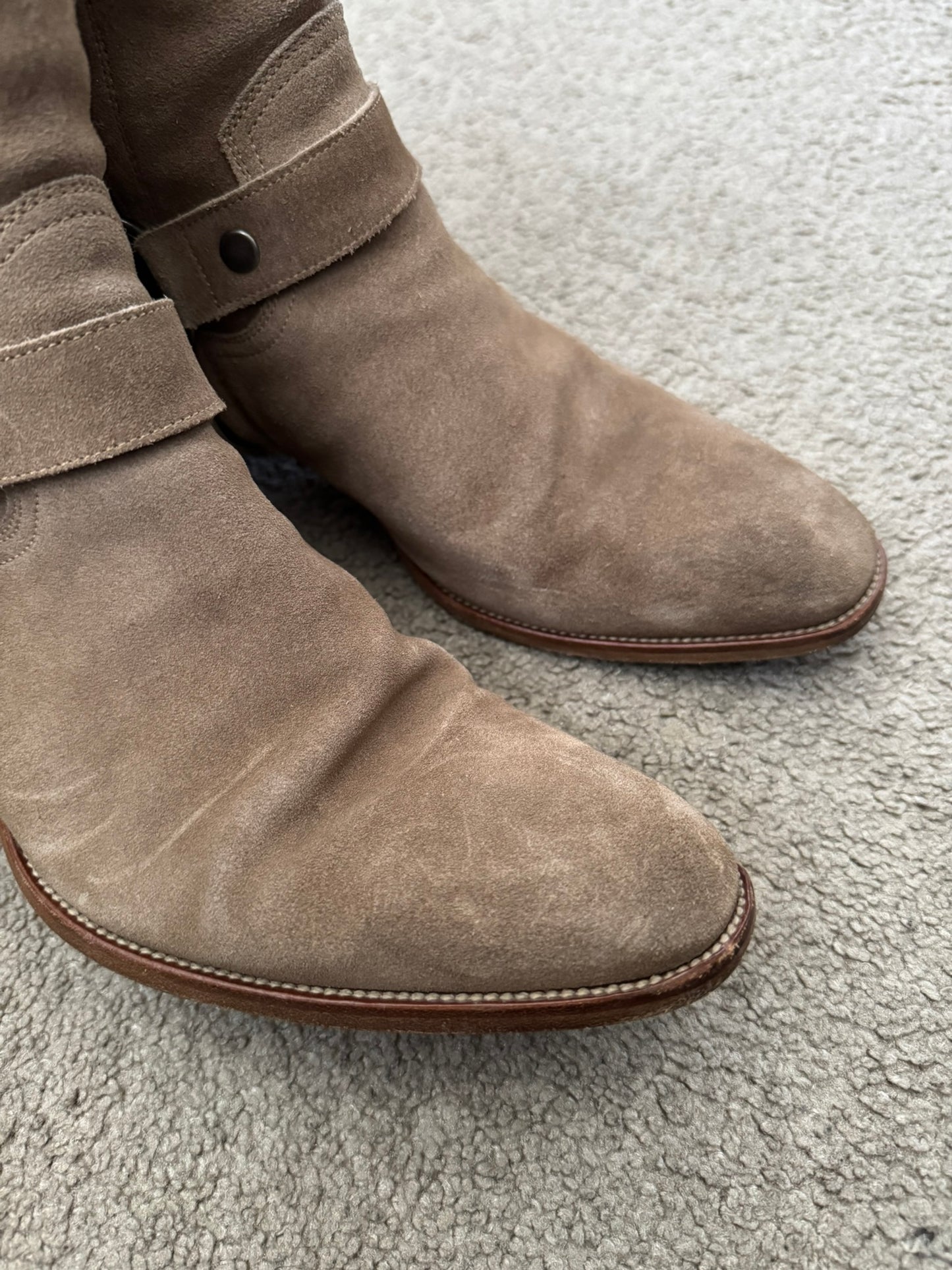 SS18 Saint Laurent Paris Tan Suede Wyatt 40 Harness Boots