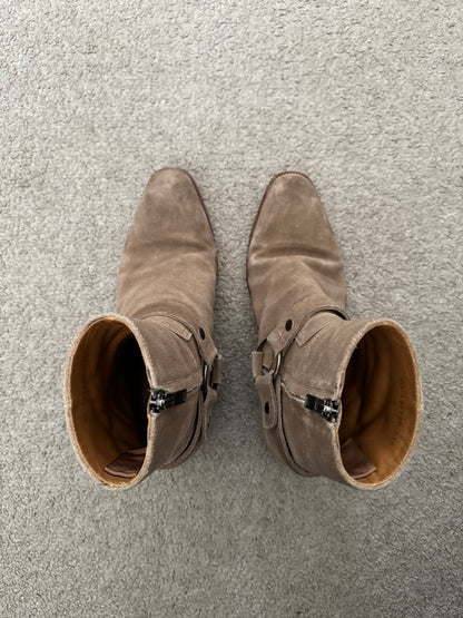 SS18 Saint Laurent Paris Tan Suede Wyatt 40 Harness Boots