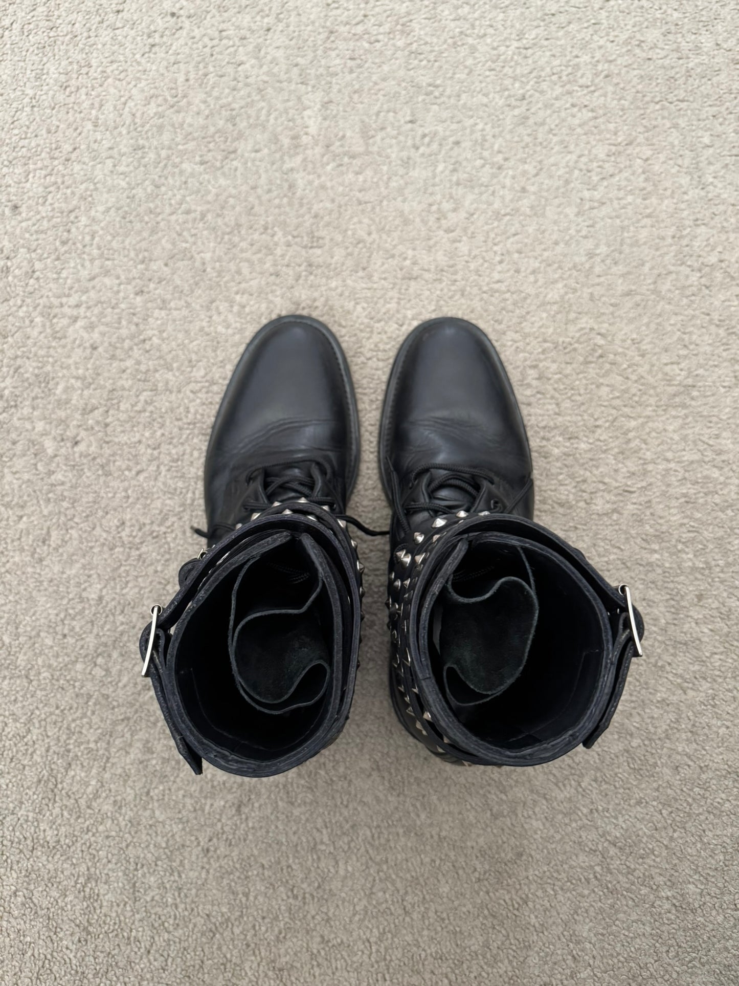FW13 Saint Laurent by Hedi Slimane Studded Belted Ranger Combat Boots