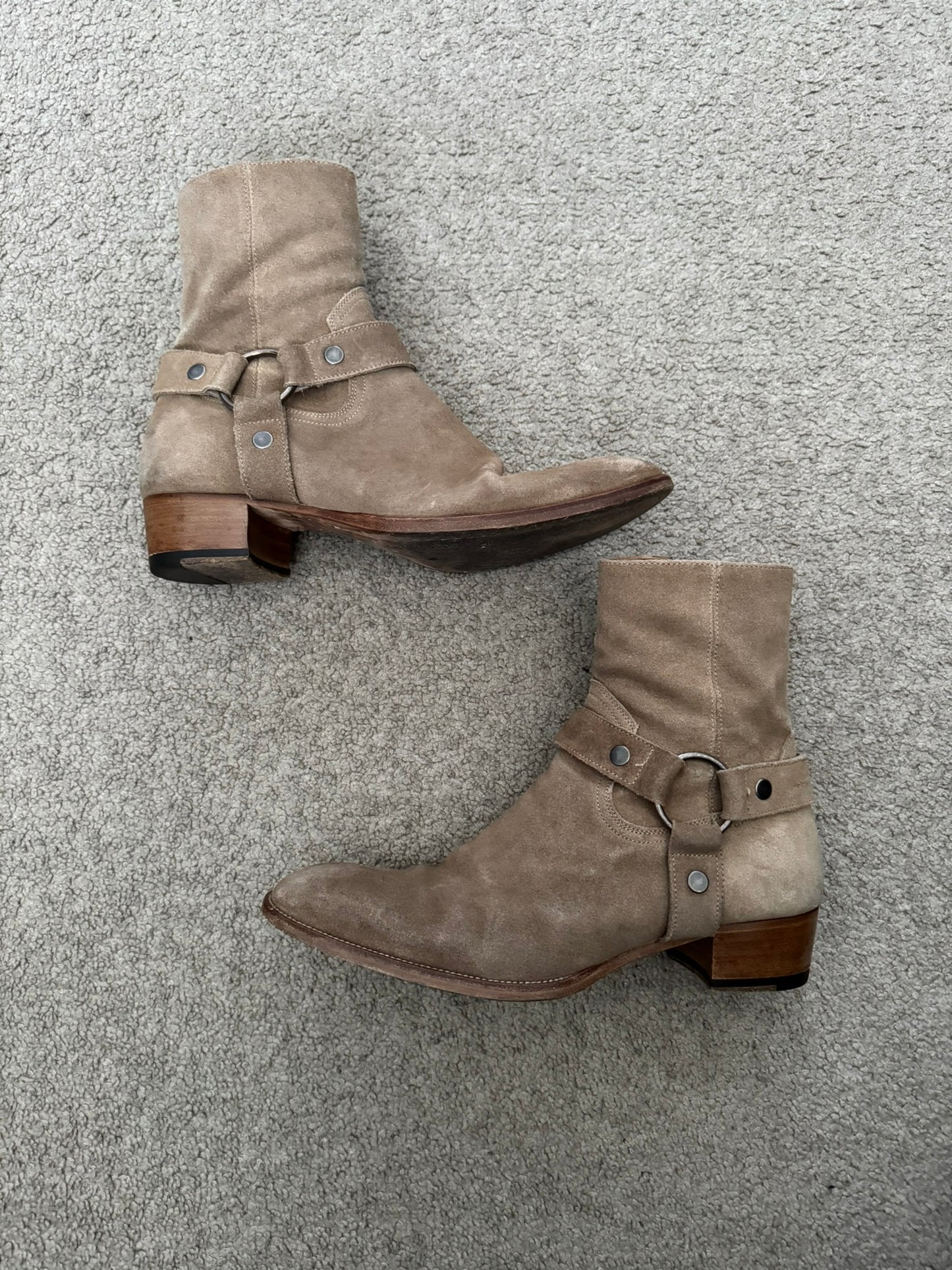 SS18 Saint Laurent Paris Tan Suede Wyatt 40 Harness Boots