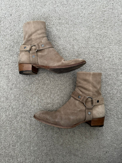SS18 Saint Laurent Paris Tan Suede Wyatt 40 Harness Boots