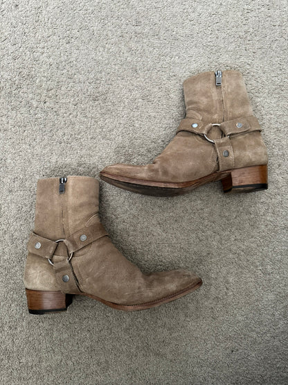 SS18 Saint Laurent Paris Tan Suede Wyatt 40 Harness Boots