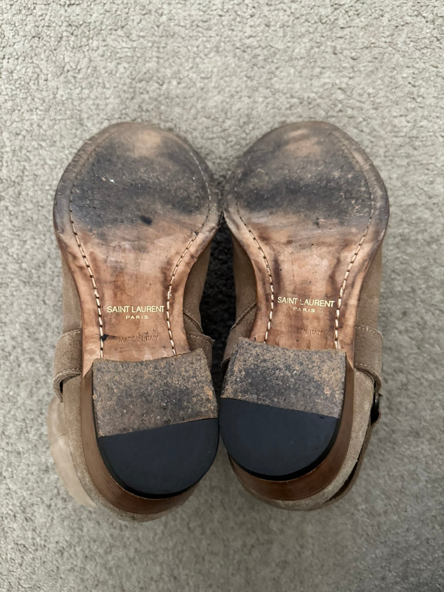 SS18 Saint Laurent Paris Tan Suede Wyatt 40 Harness Boots