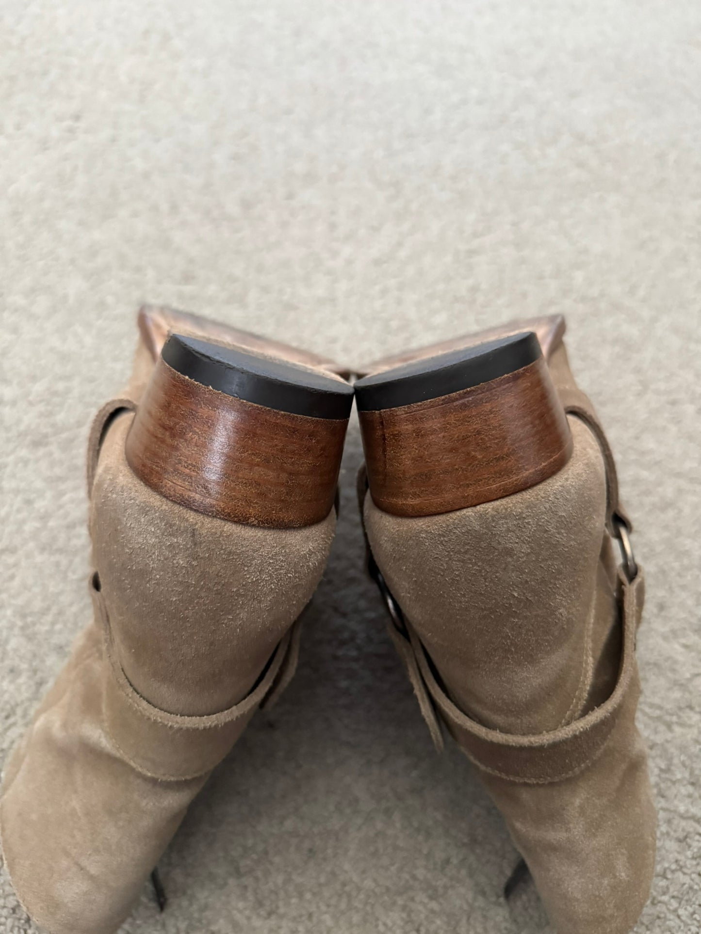 SS18 Saint Laurent Paris Tan Suede Wyatt 40 Harness Boots