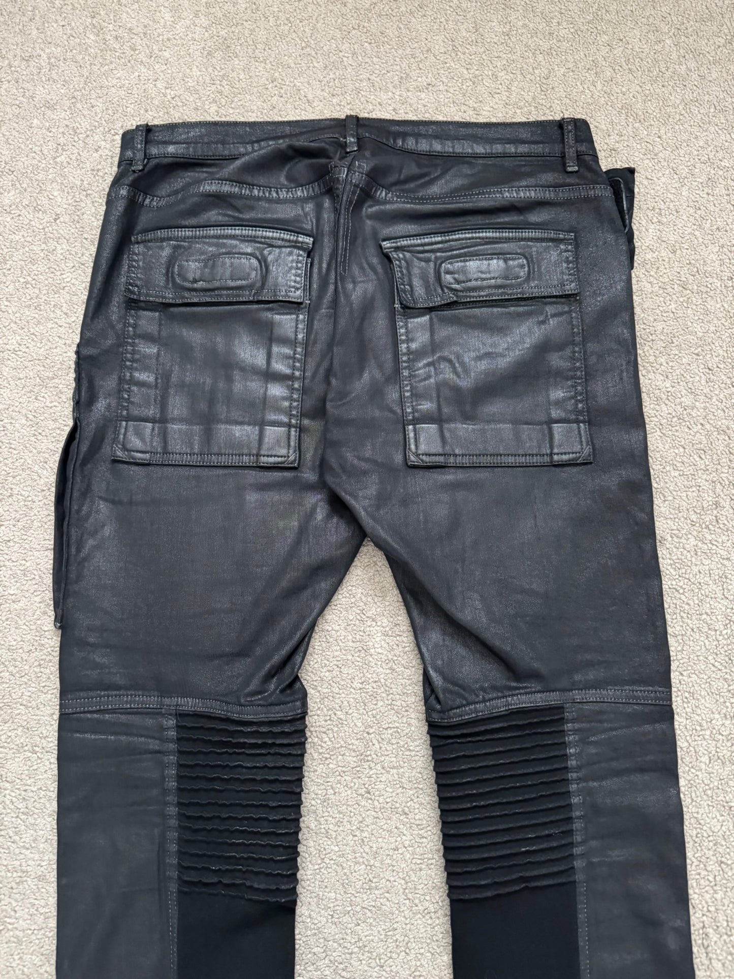 SS15 Rick Owens DRKSHDW Black Waxed Memphis Biker Denim Jeans