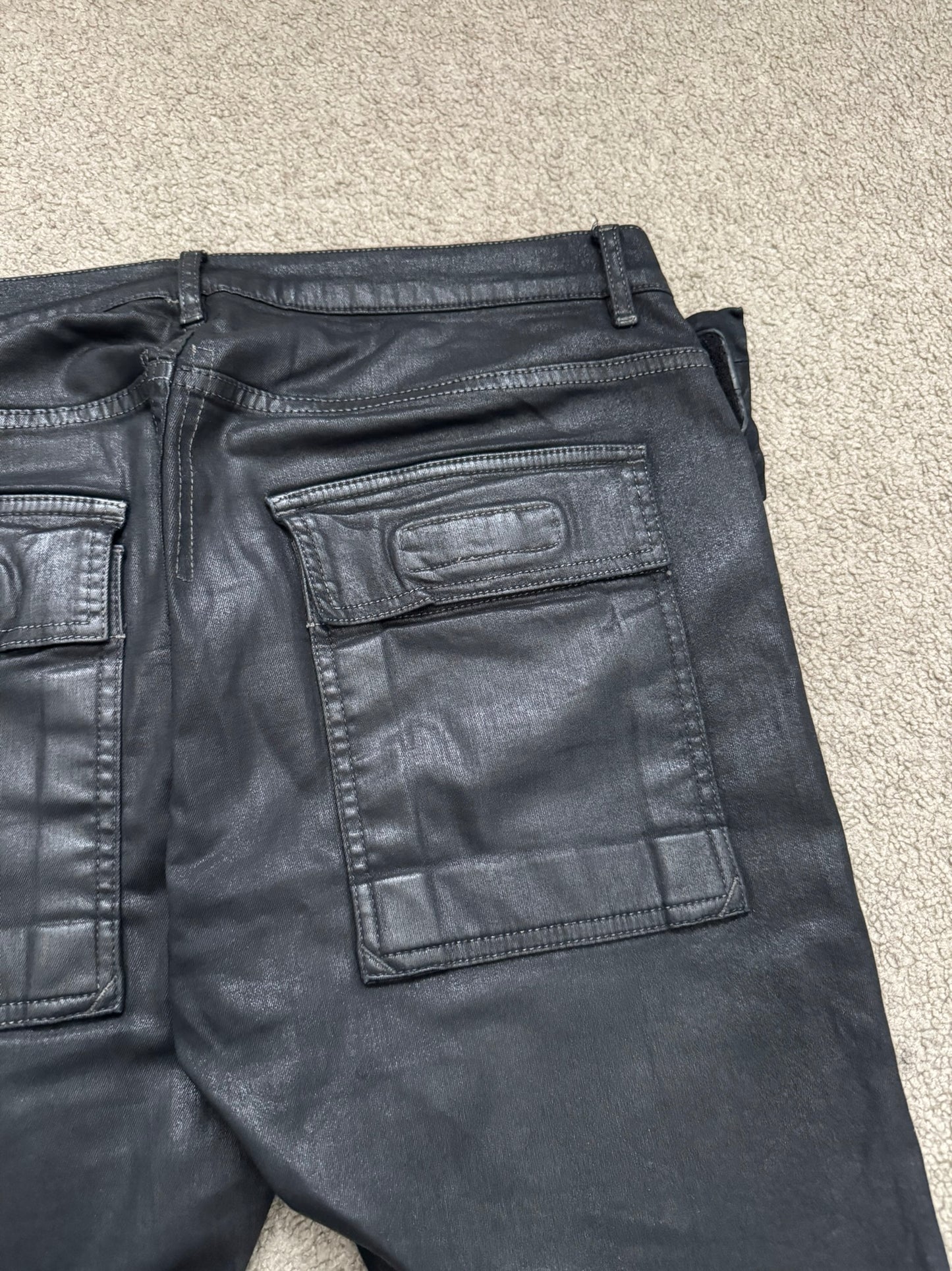 SS15 Rick Owens DRKSHDW Black Waxed Memphis Biker Denim Jeans