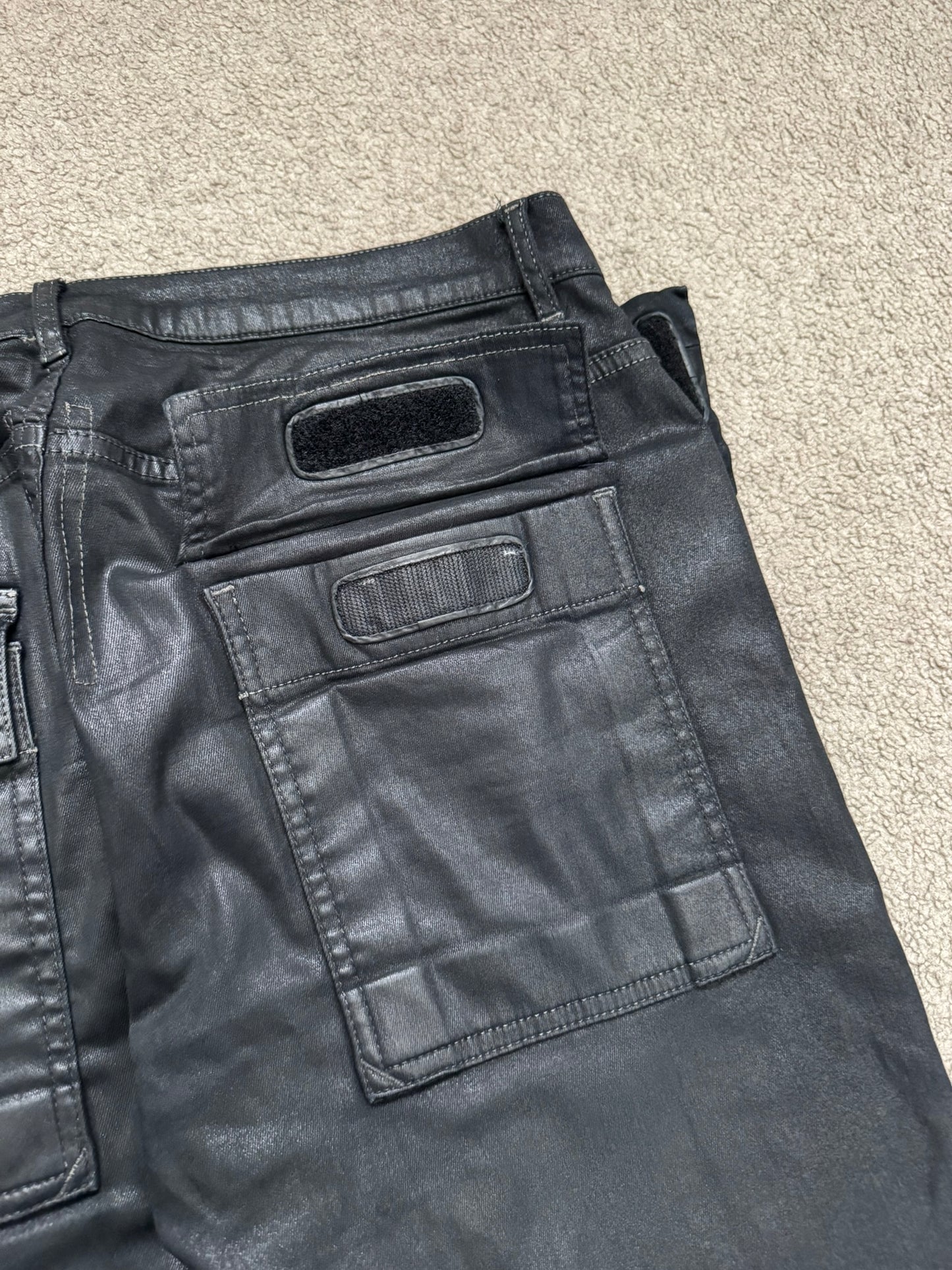 SS15 Rick Owens DRKSHDW Black Waxed Memphis Biker Denim Jeans