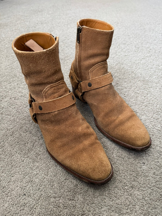 SS16 Saint Laurent by Hedi Slimane Wyatt 40mm Tan Suede Harness Boots
