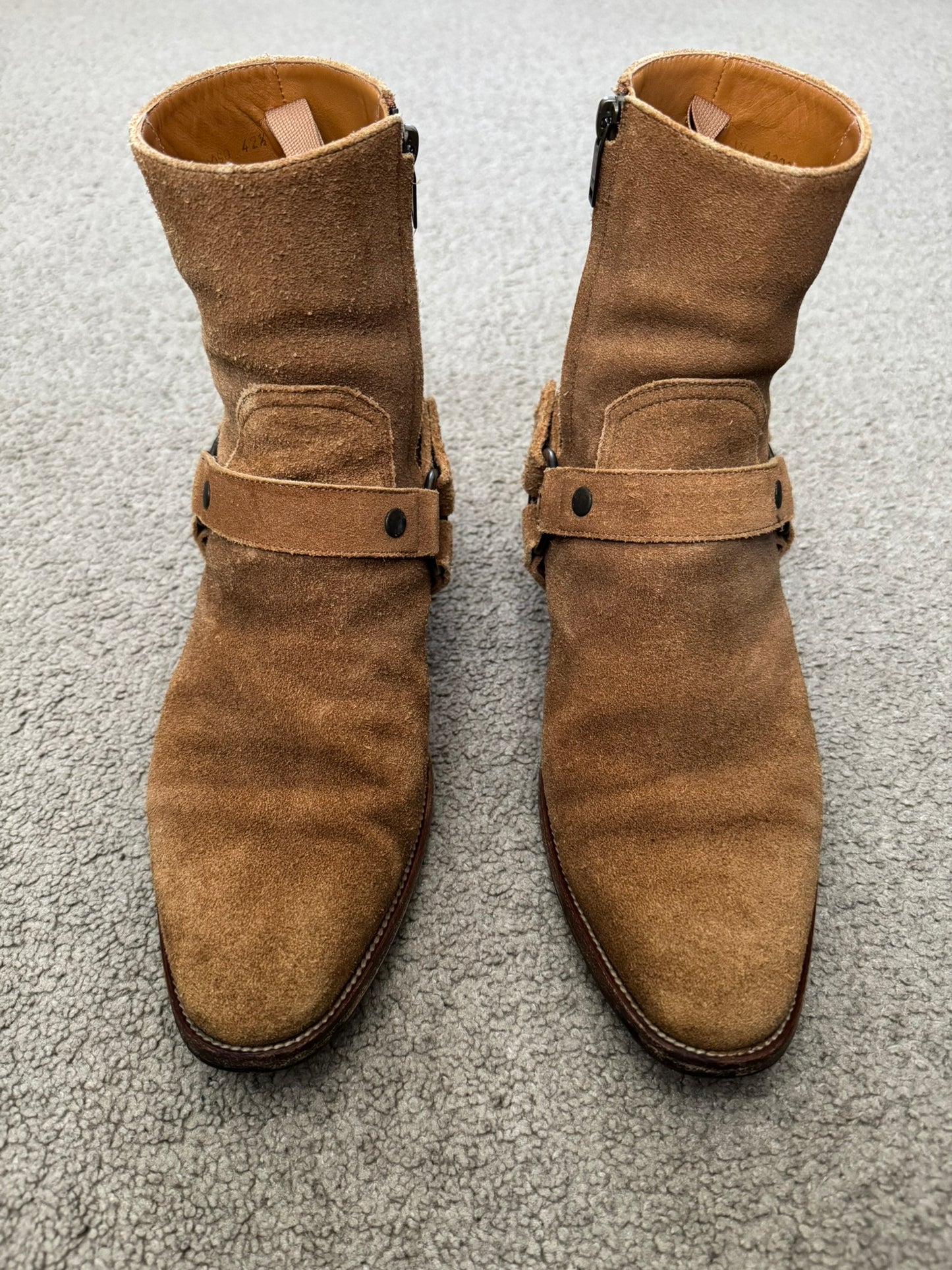 SS16 Saint Laurent by Hedi Slimane Wyatt 40mm Tan Suede Harness Boots