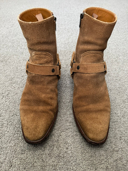 SS16 Saint Laurent by Hedi Slimane Wyatt 40mm Tan Suede Harness Boots