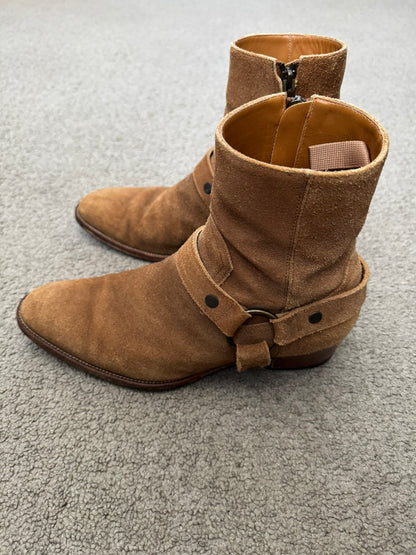 SS16 Saint Laurent by Hedi Slimane Wyatt 40mm Tan Suede Harness Boots