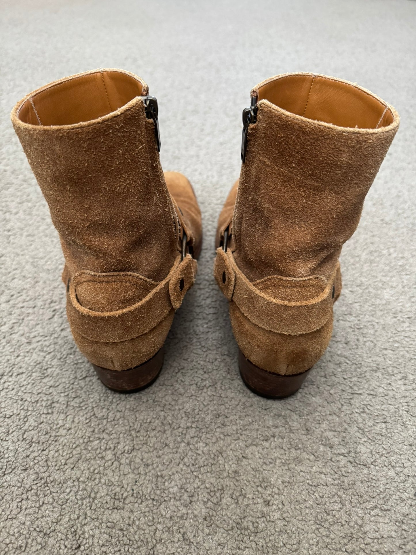 SS16 Saint Laurent by Hedi Slimane Wyatt 40mm Tan Suede Harness Boots