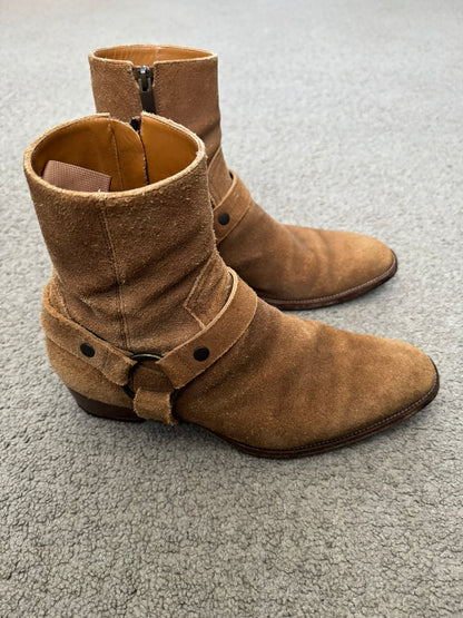 SS16 Saint Laurent by Hedi Slimane Wyatt 40mm Tan Suede Harness Boots