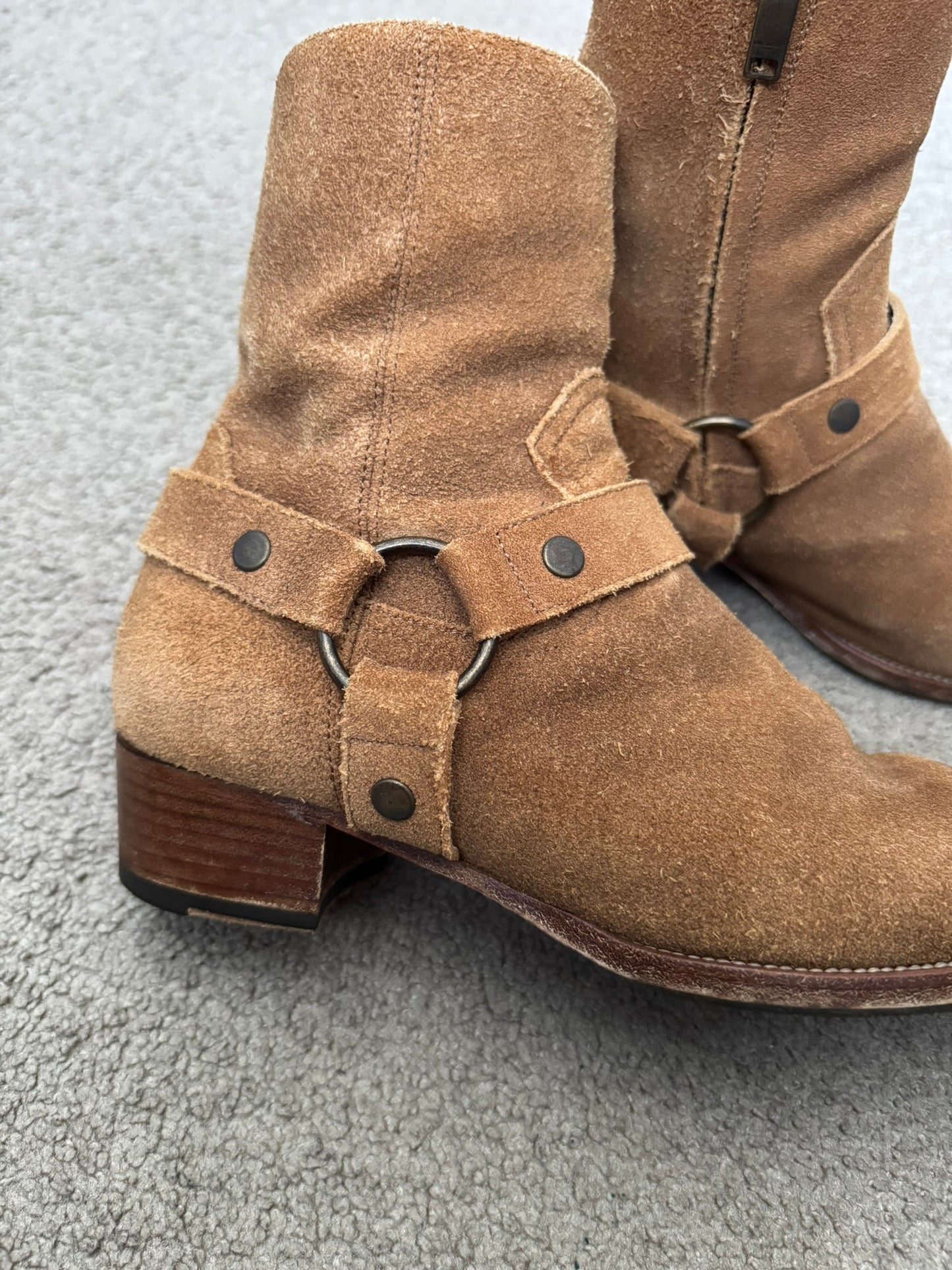 SS16 Saint Laurent by Hedi Slimane Wyatt 40mm Tan Suede Harness Boots