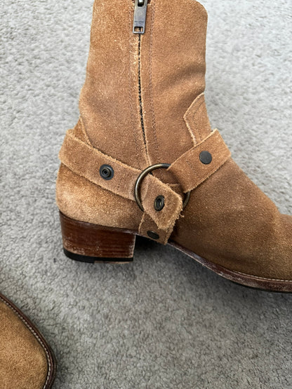 SS16 Saint Laurent by Hedi Slimane Wyatt 40mm Tan Suede Harness Boots