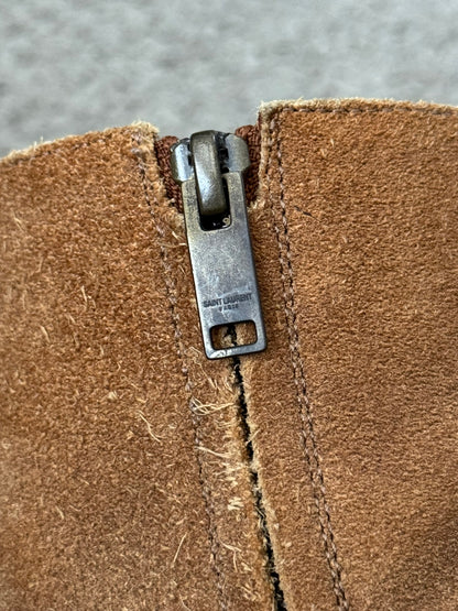 SS16 Saint Laurent by Hedi Slimane Wyatt 40mm Tan Suede Harness Boots