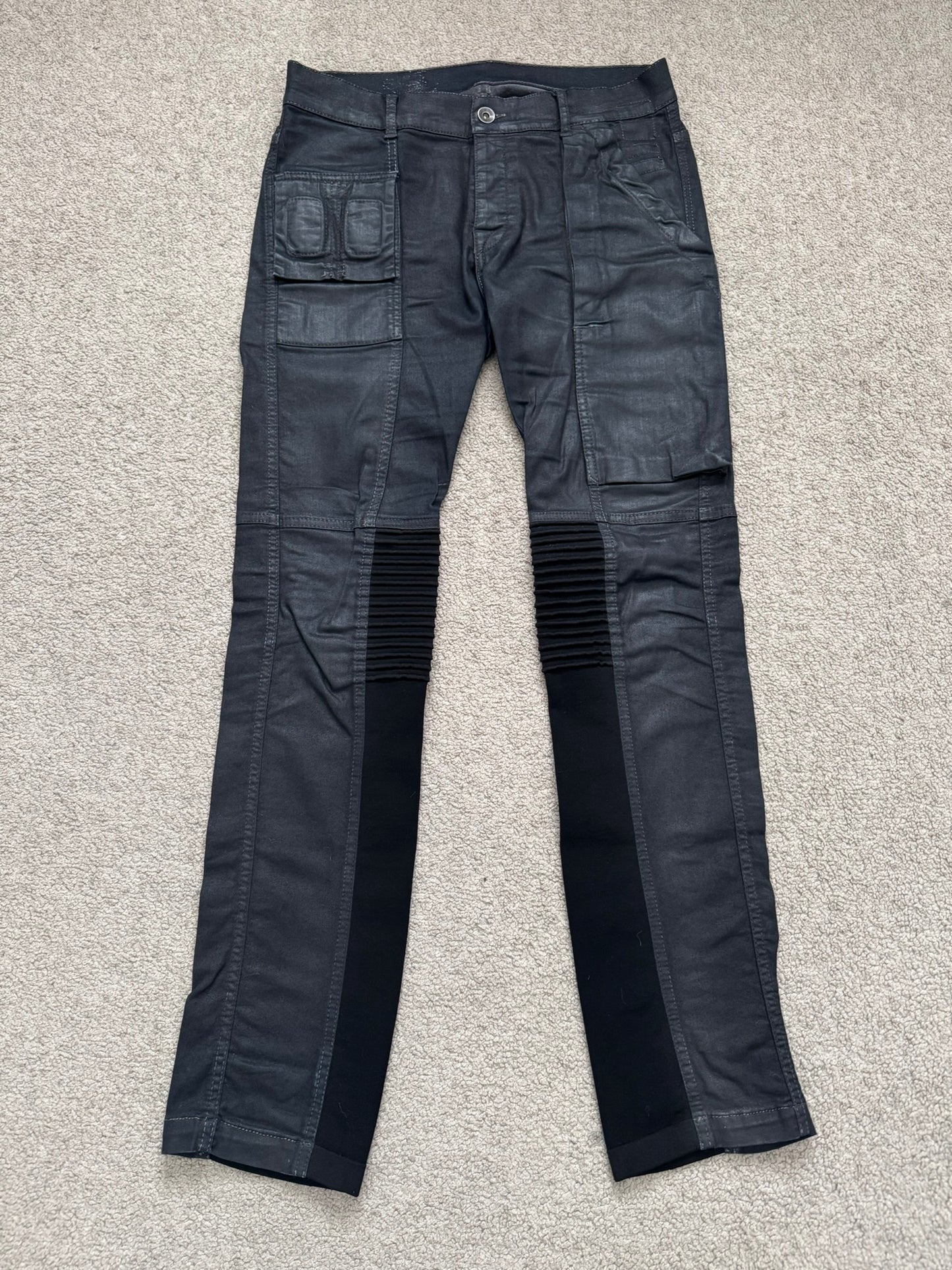 SS14 Rick Owens DRKSHDW Black Waxed Memphis Biker Denim Jeans