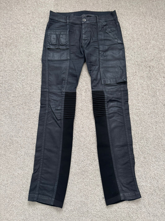 SS14 Rick Owens DRKSHDW Black Waxed Memphis Biker Denim Jeans