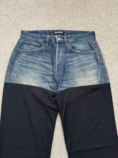 FW20 Balenciaga Hybrid Denim/Twill Paneled Jeans