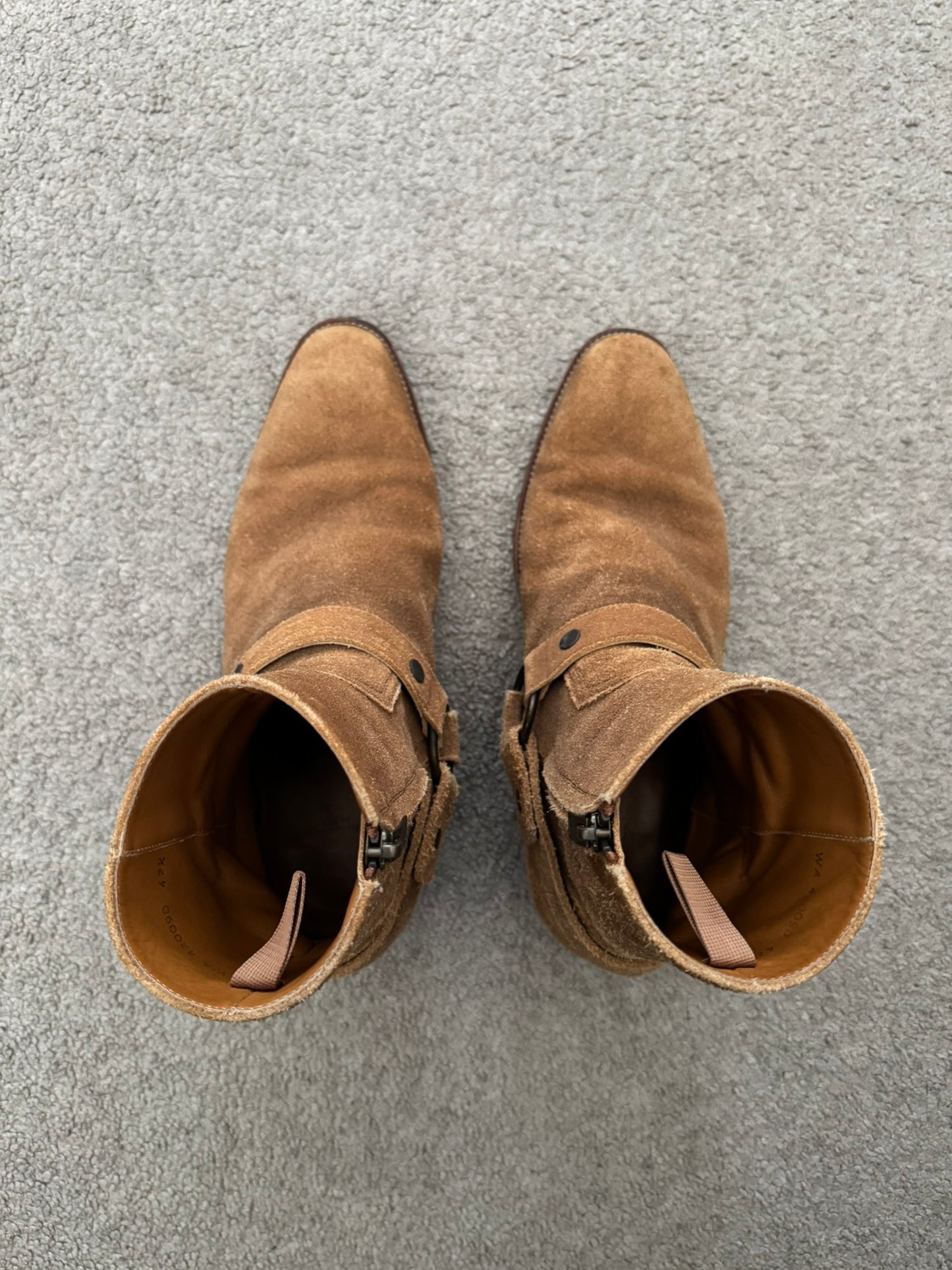 SS16 Saint Laurent by Hedi Slimane Wyatt 40mm Tan Suede Harness Boots