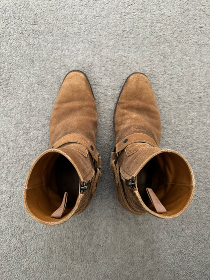 SS16 Saint Laurent by Hedi Slimane Wyatt 40mm Tan Suede Harness Boots